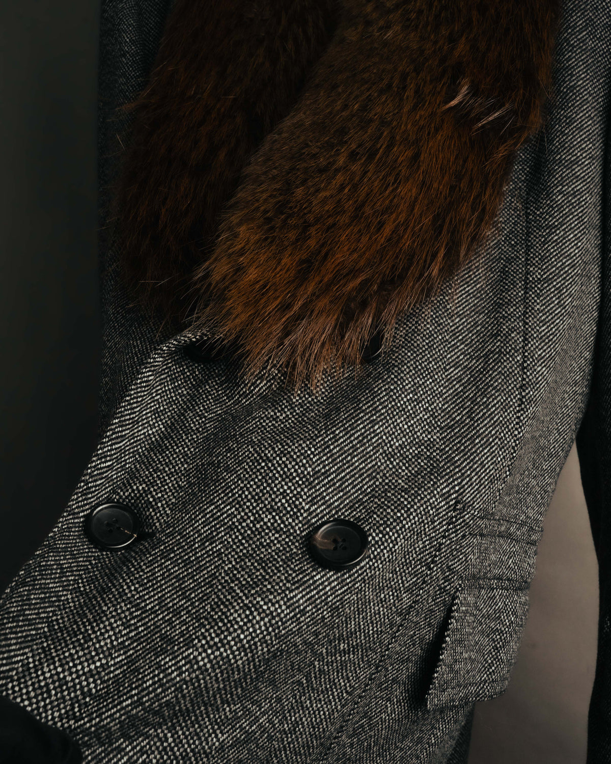 -SPECIAL- "GUCCI" 00's-10's Luxurious beaver fur-collar wool overcoat
