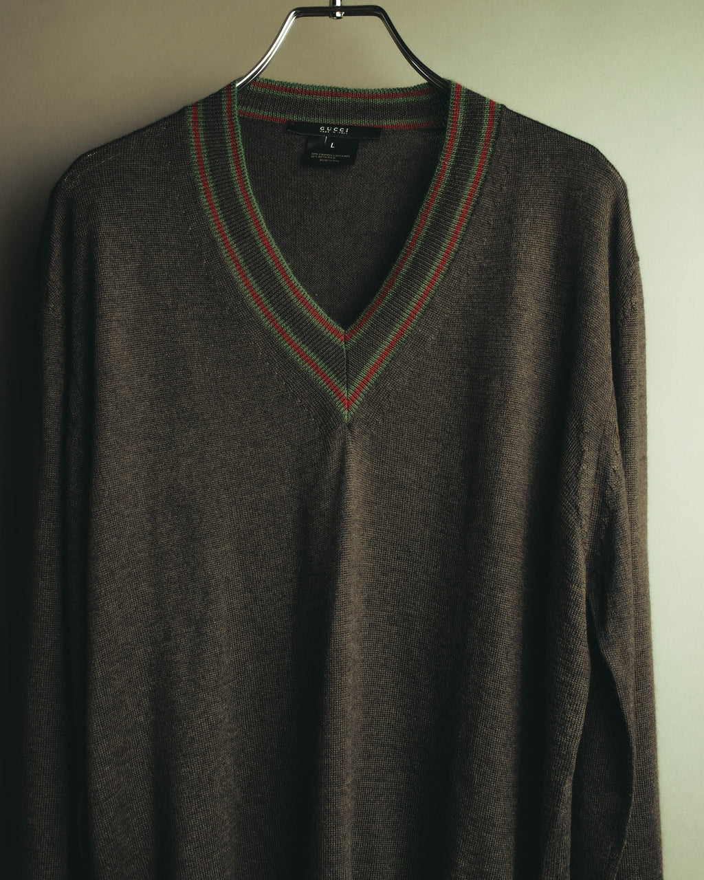 “GUCCI” 90’s-00’s Web stripe V-neck knit sweater