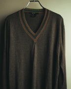 “GUCCI” 90’s-00’s Web stripe V-neck knit sweater