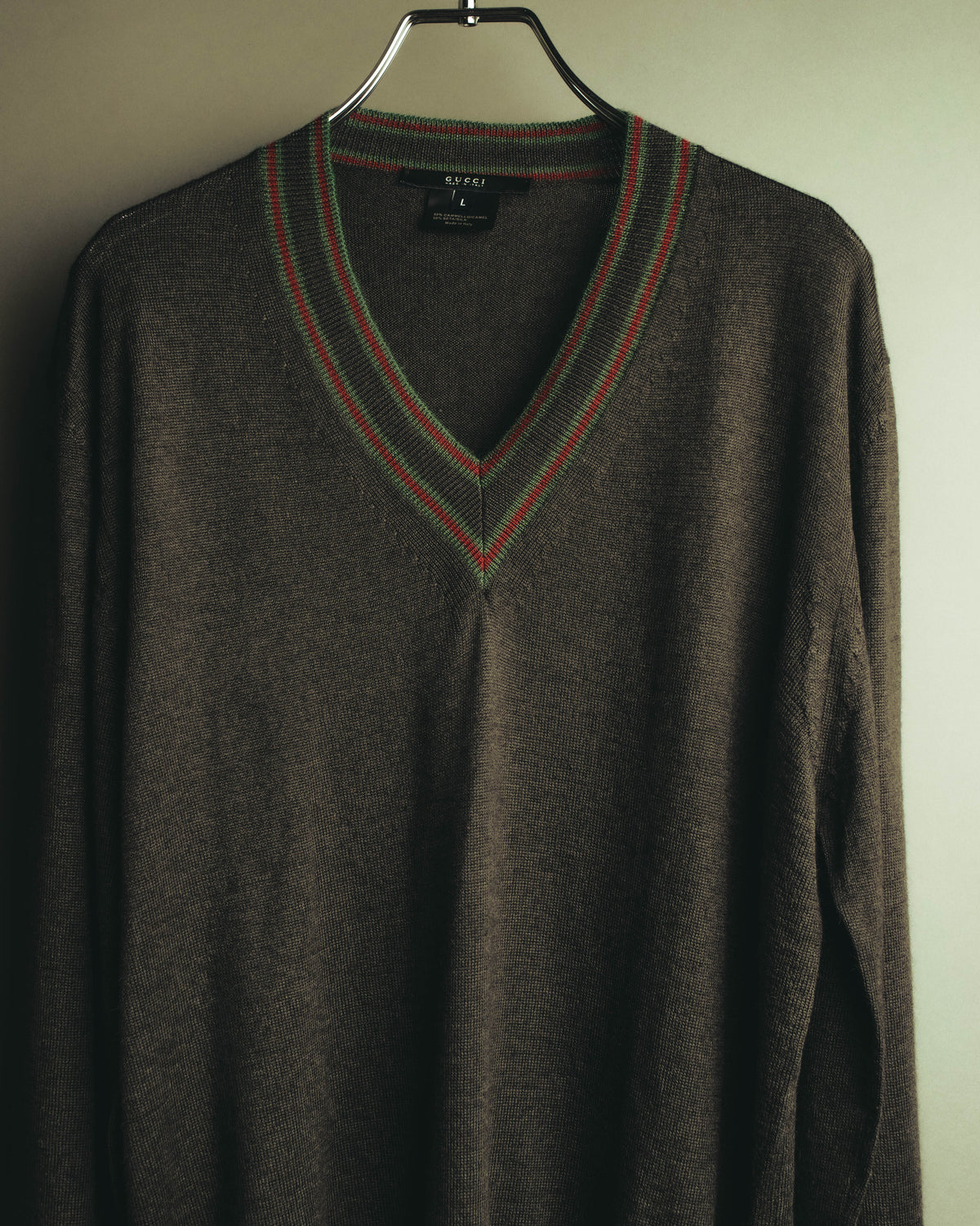 “GUCCI” 90’s-00’s Web stripe V-neck knit sweater