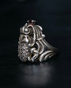 “Vintage” Beetle motif stone decorated silver ring