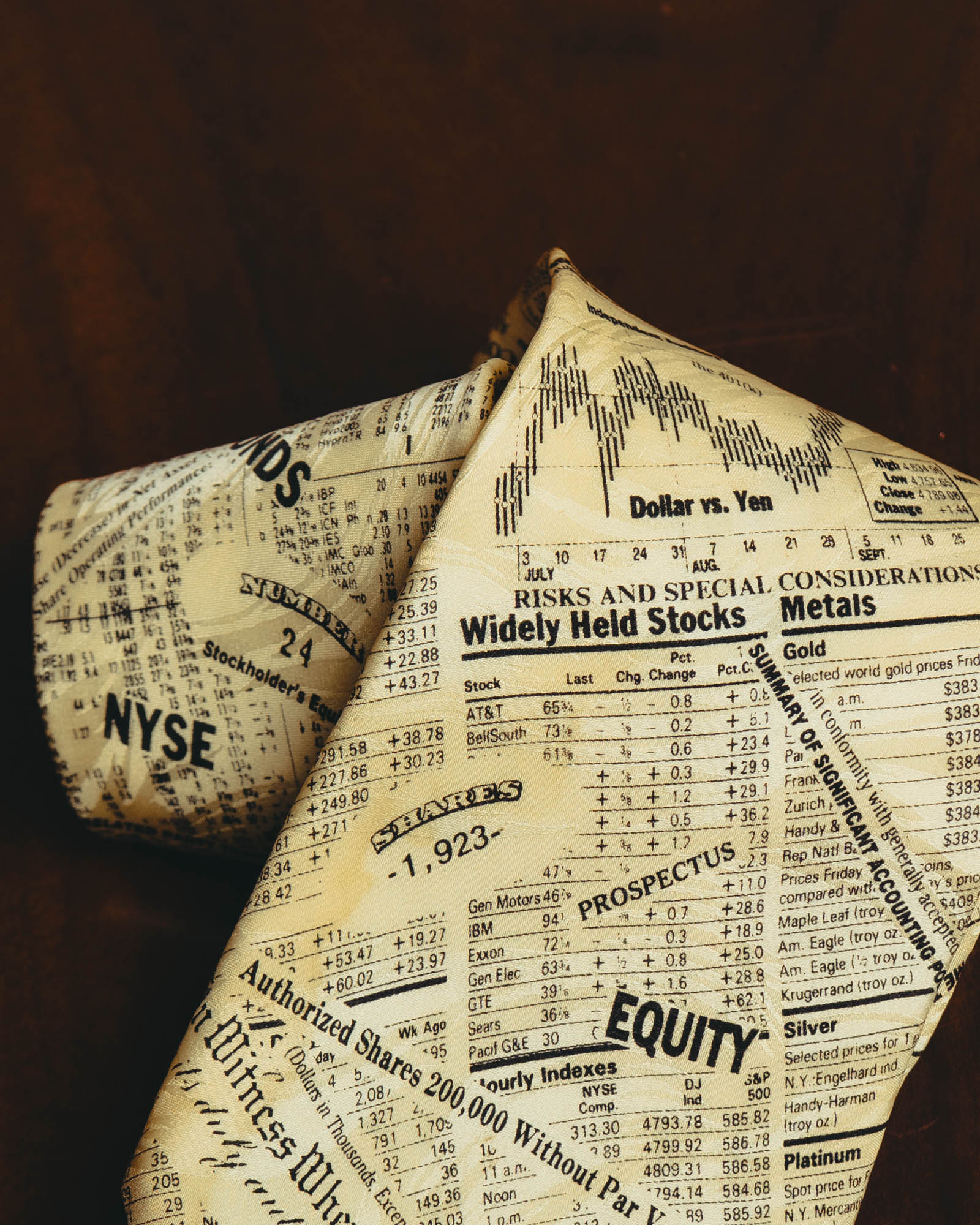 -MOOD MILLÉSIMES- 90’s-00’s financial newspaper print silk tie