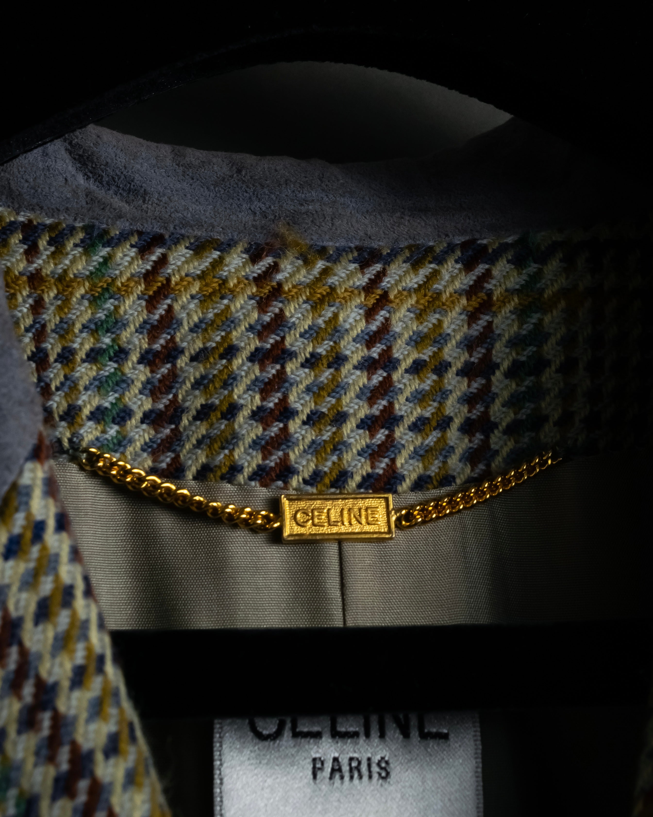 "CELINE" 90’s–00’s checked velvet collar coat