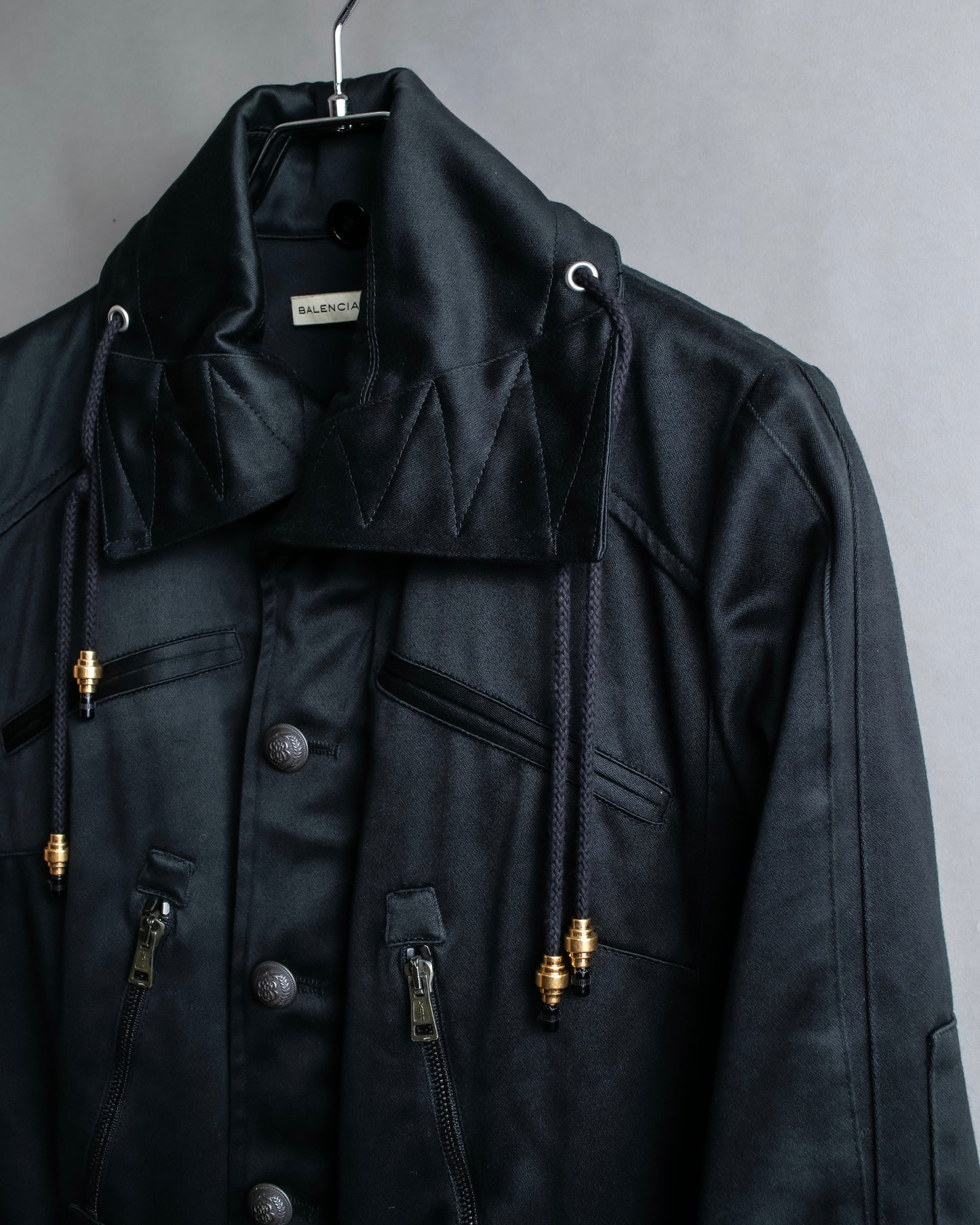 "BALENCIAGA" Glossy cotton military detail belted coat