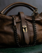 "BURBERRY" Chain design grained full grain leather shoulder bag