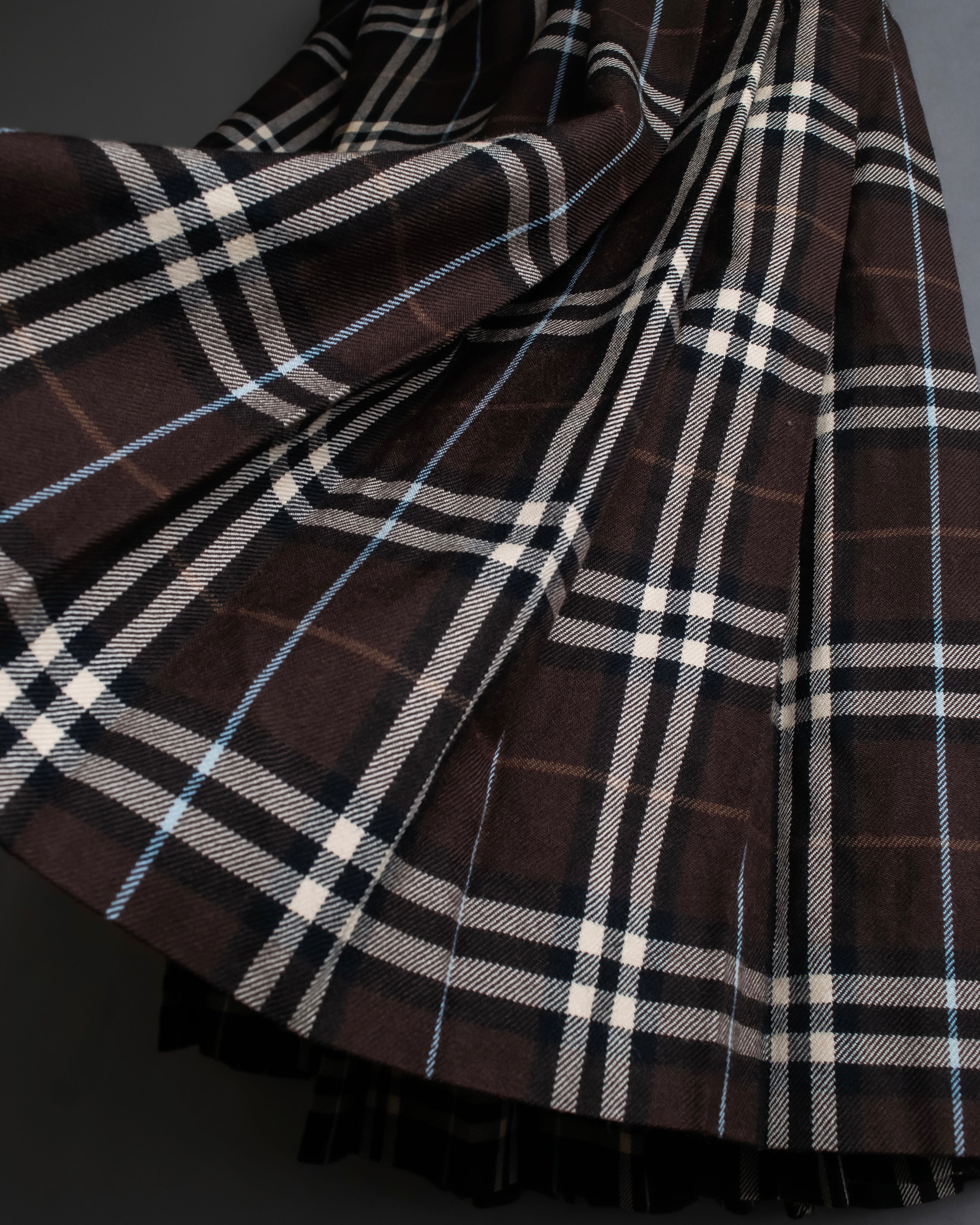 "BURBERRY" Brown tartan check pleated wrap skirt