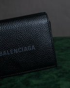 "BALENCIAGA" Logo engraved compact leather tri-fold wallet