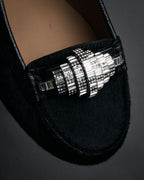 “SALVATORE FERRAGAMO” 00’s Haircalf crystal ornament shoes