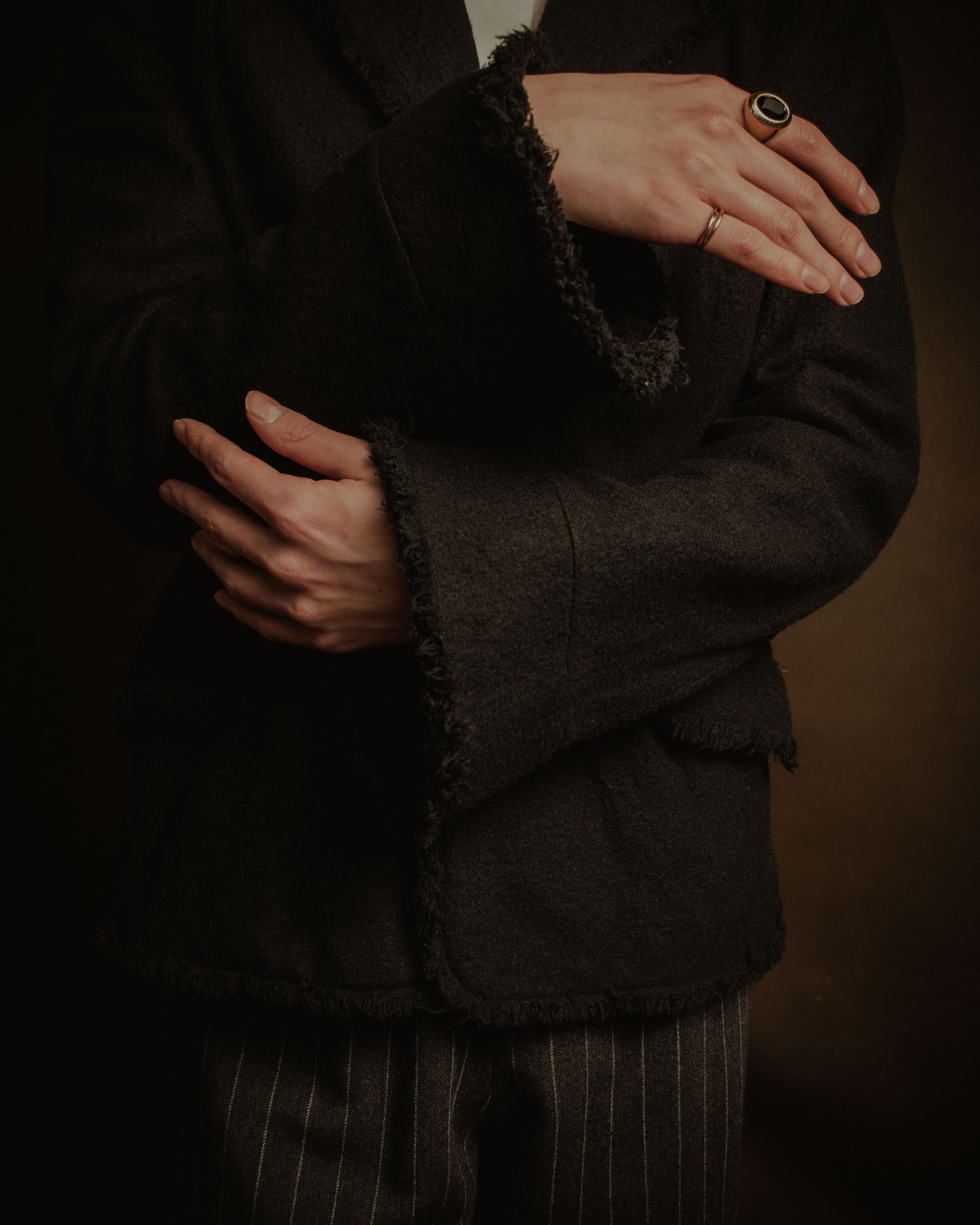 –SPECIAL– "tricot COMME des GARÇONS" 2004AW Fringed cut-off boiled wool tailored jacket