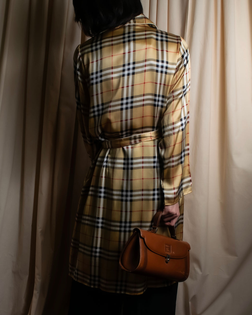 "BURBERRYS" Nova check maxi length silk gown coat