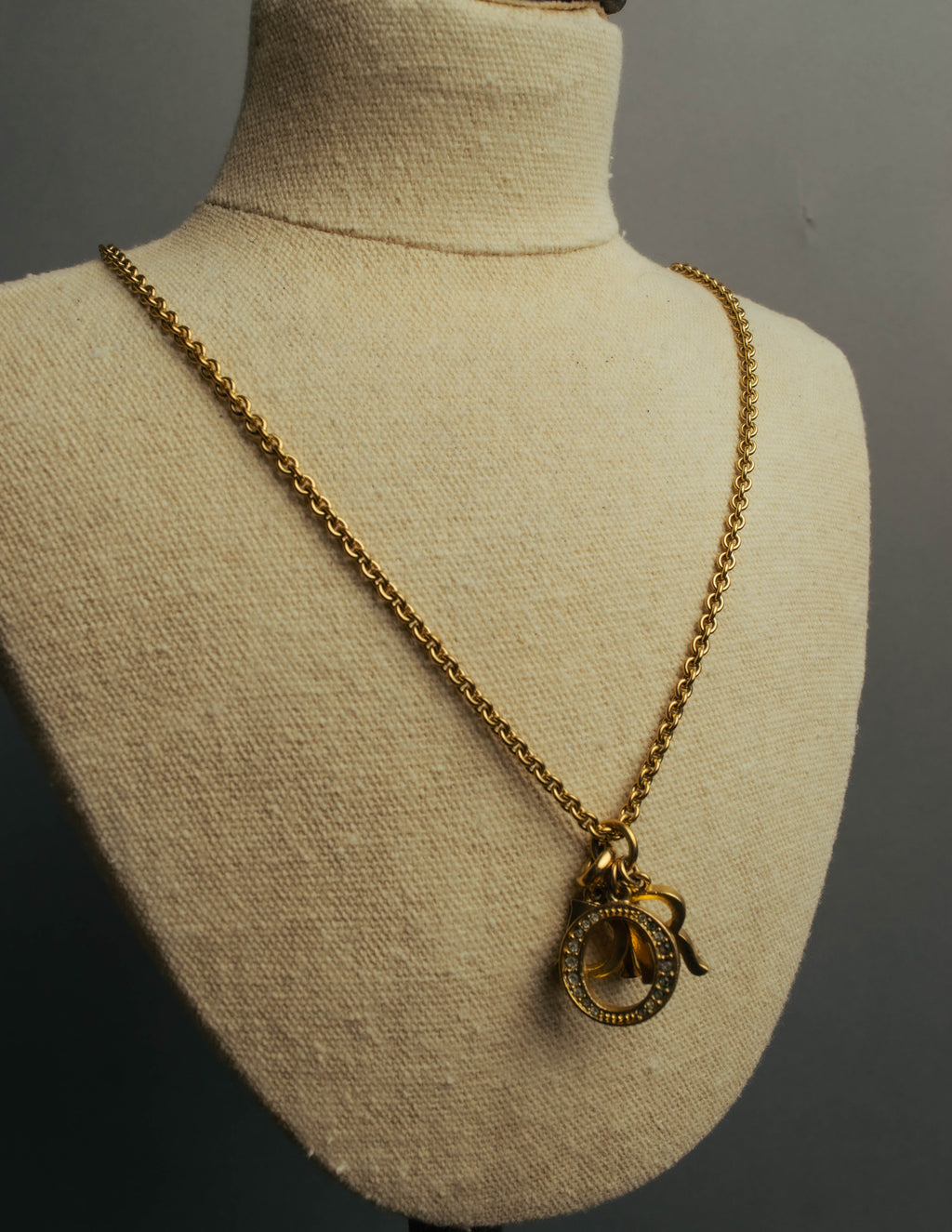 "Christian Dior" 90's-00's Gold tone logo charm necklace
