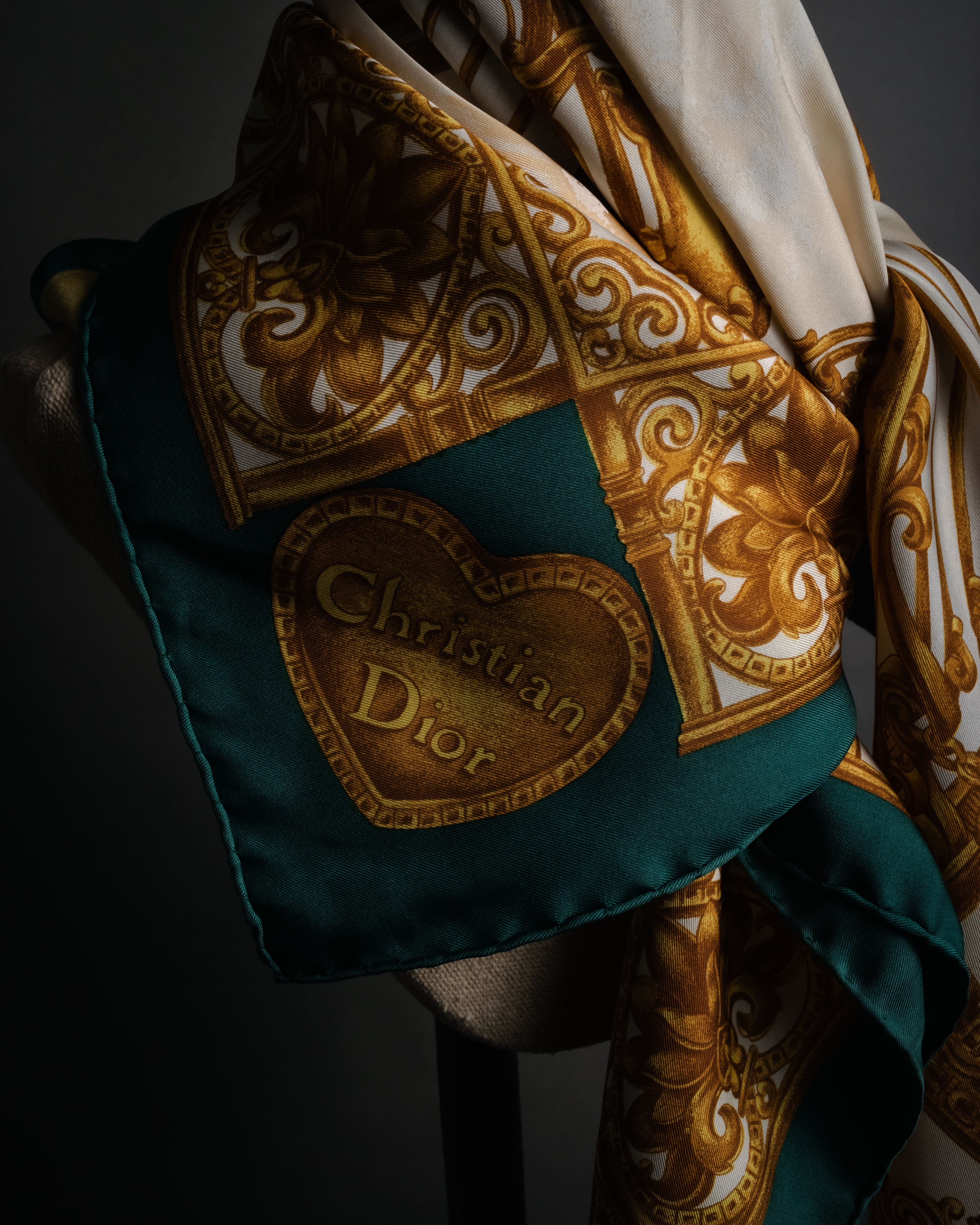 “Christian Dior” 80’s-90’s Baroque lamp motif silk scarf