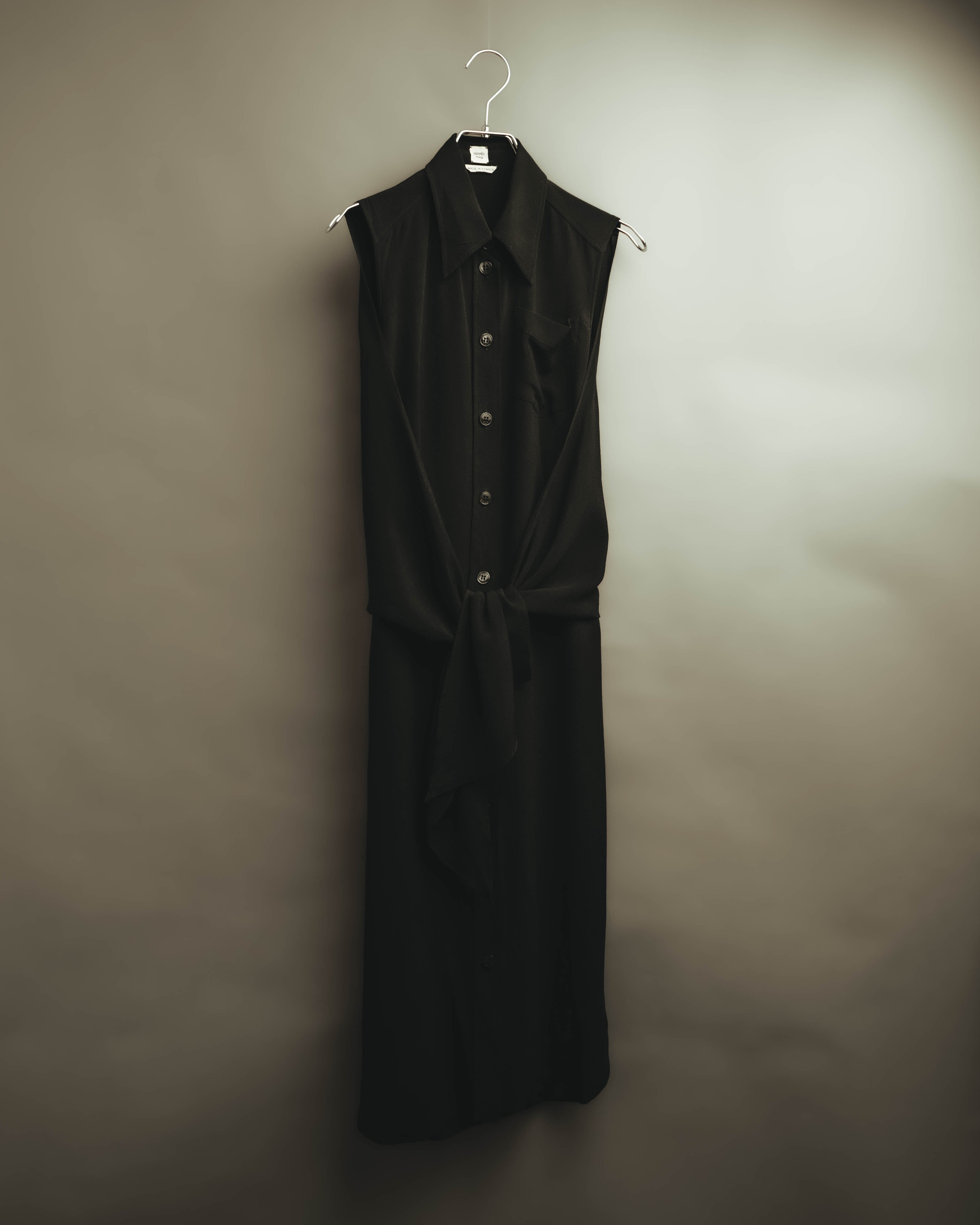 -SPECIAL- “HERMÈS“ 00’s-10’s Sleeveless silk draped shirt dress