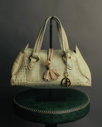 "GIORGIO ARMANI" 00's Crocodile-embossed leather tassel handbag