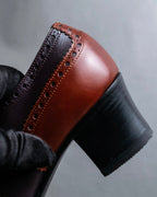 "HERMES" Medallion design combination leather heel shoes