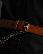 "CELINE" Oval link chain design leather combination belt