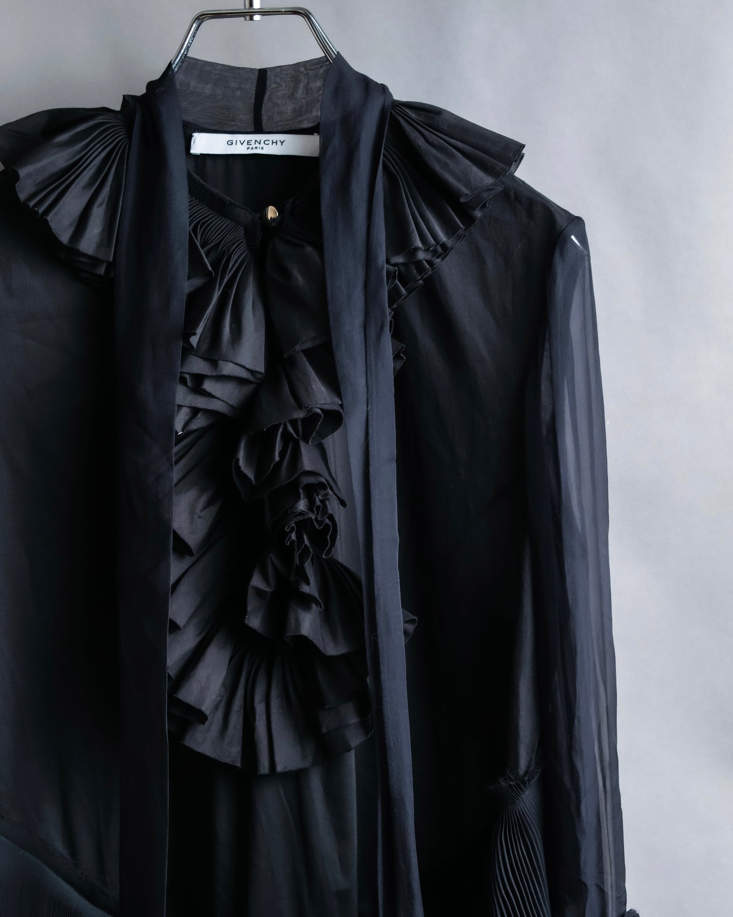 "GIVENCHY" Ribbon frill detail bow tie silk shirt ribbon frill detail