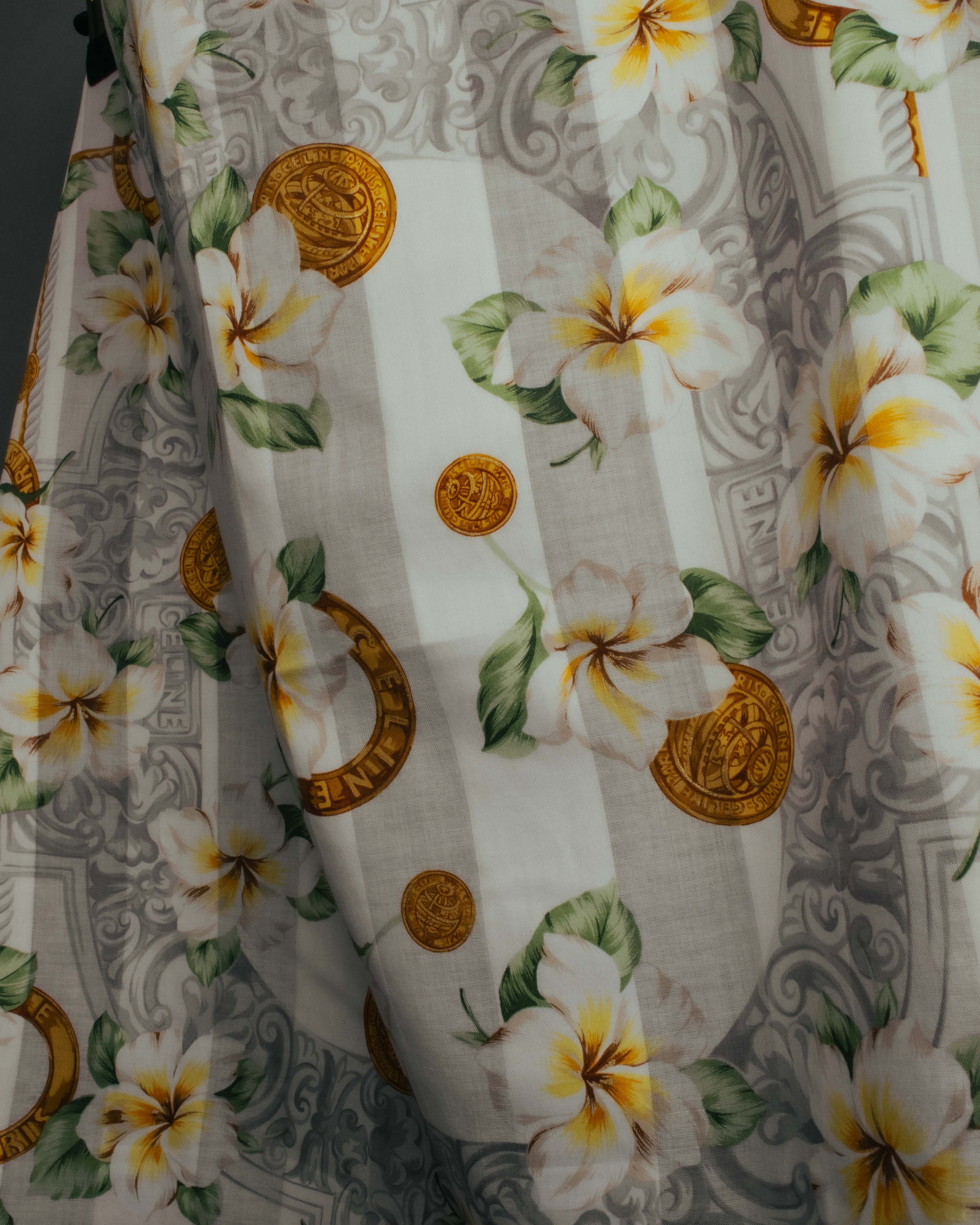 "CELINE" 90's Floral logo cotton square scarf
