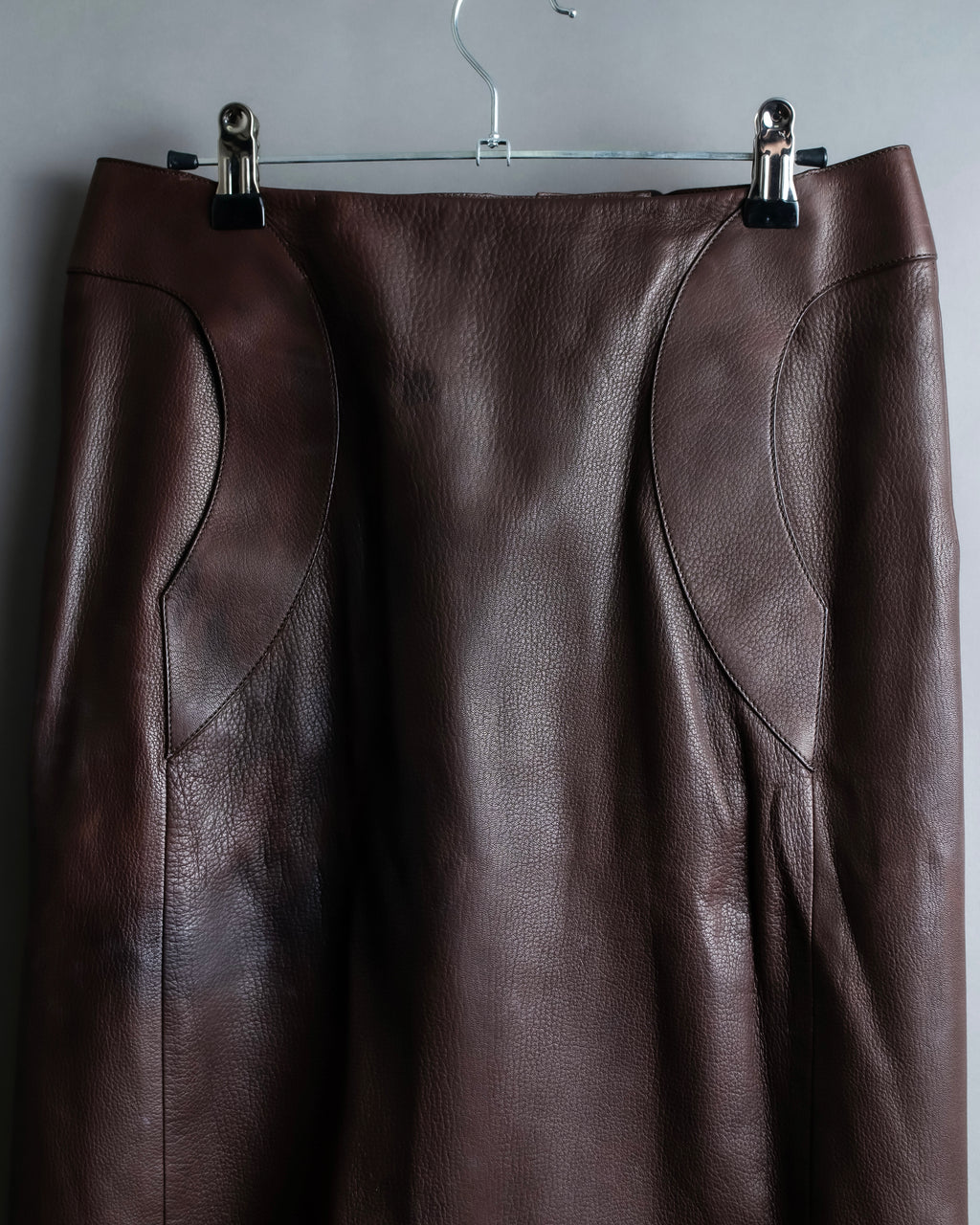 "Hermes by Gaultier" Round Pocket Wine Red Leather Skirt