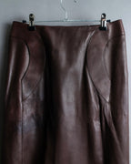 "Hermes by Gaultier" Round Pocket Wine Red Leather Skirt