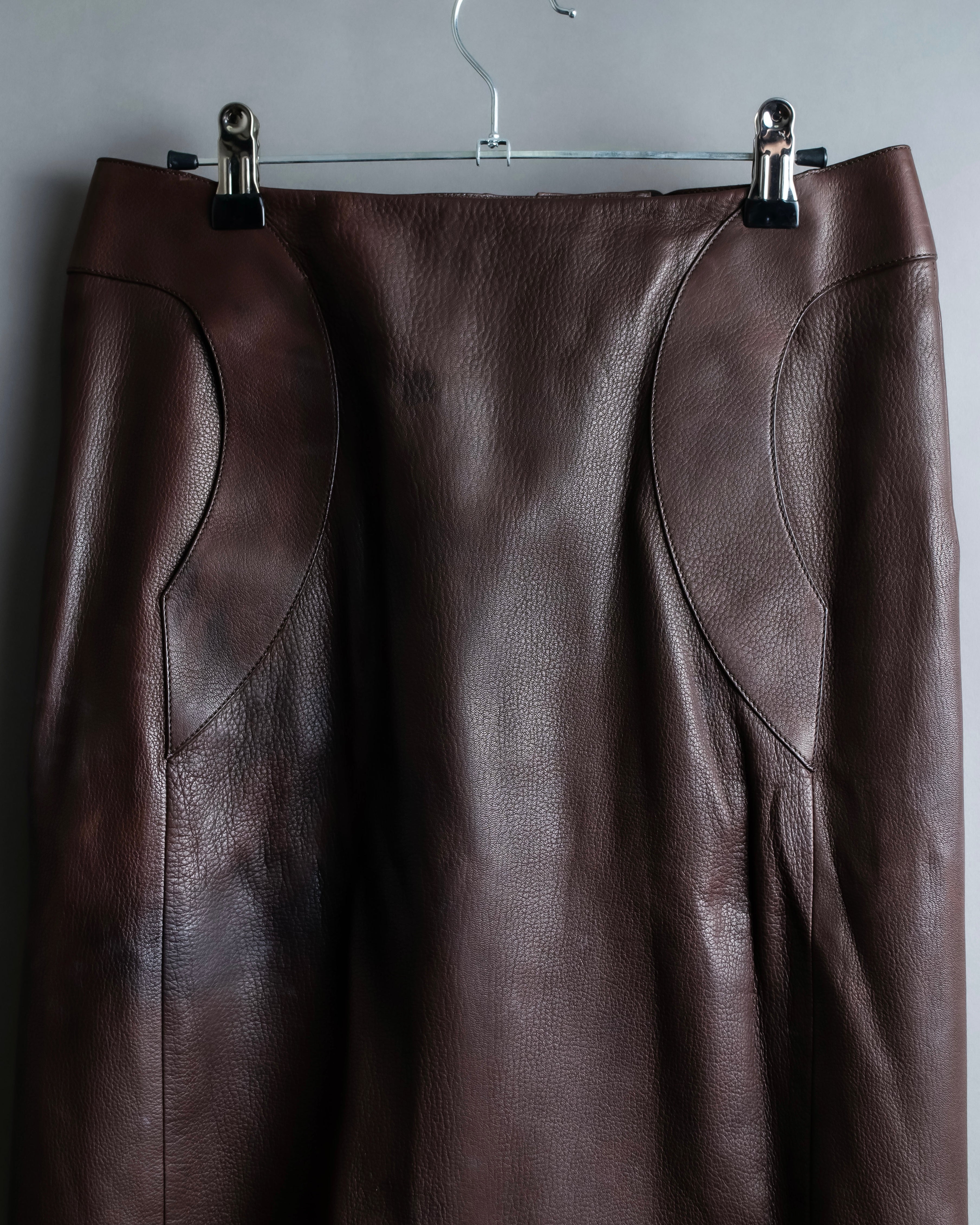 "Hermes by Gaultier" Round Pocket Wine Red Leather Skirt