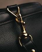 -SPECIAL- "GUCCI" 70's-80's Crest-detailed black leather two-way duffle bag