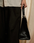 "CELINE" 80's-90's Square silhouette gold parts design leather hand bag