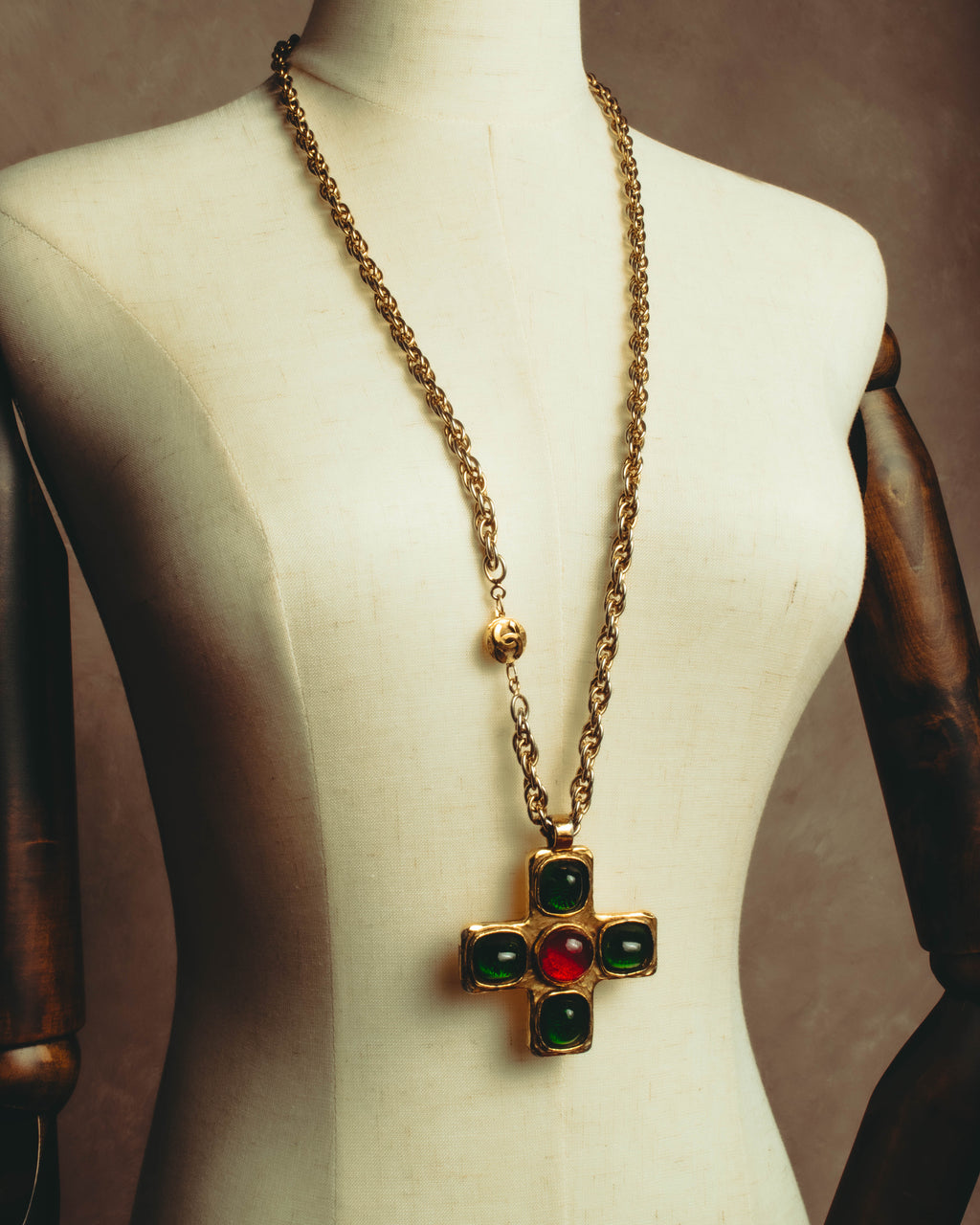 –SPECIAL– "CHANEL" 80's Gripoix Byzantine cross pendant necklace