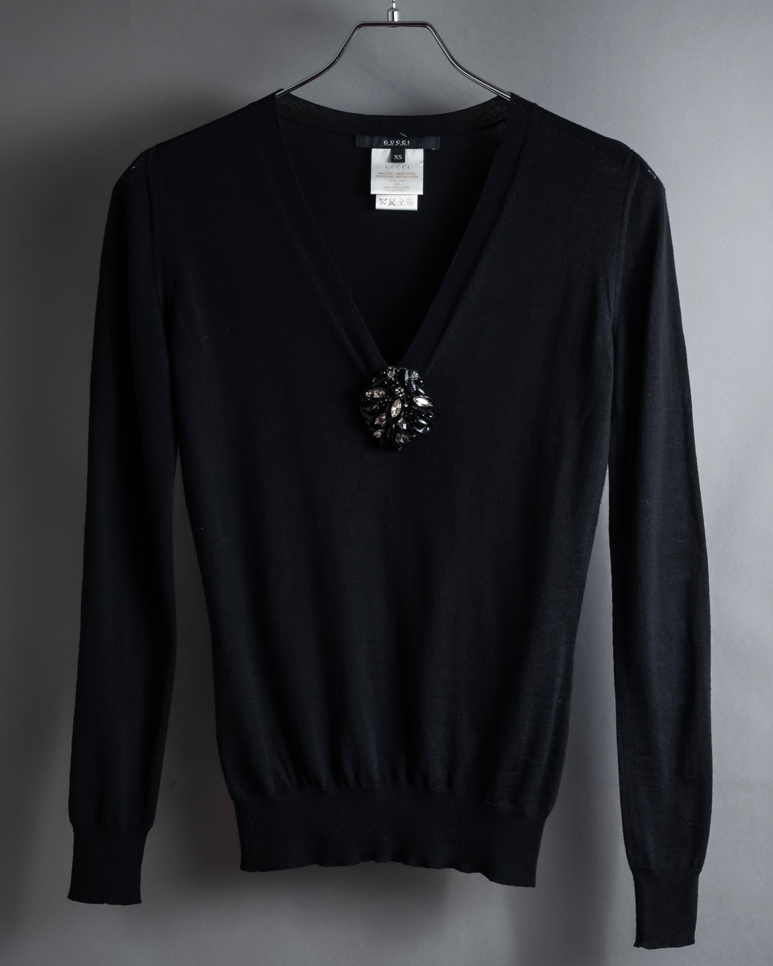 "GUCCI" Embellished v neck jewel knit sweater