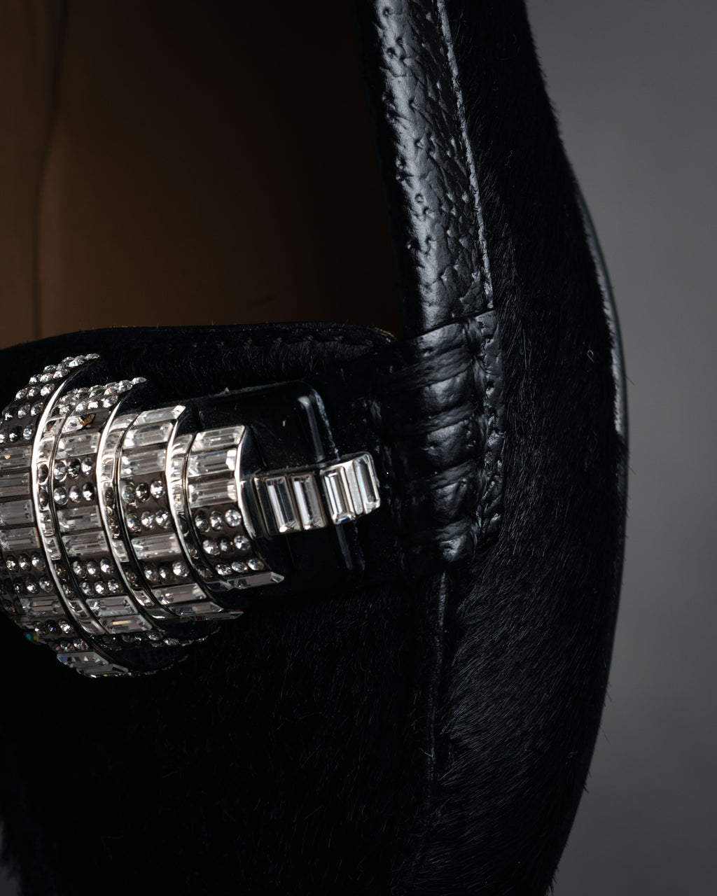 “SALVATORE FERRAGAMO” 00’s Haircalf crystal ornament shoes