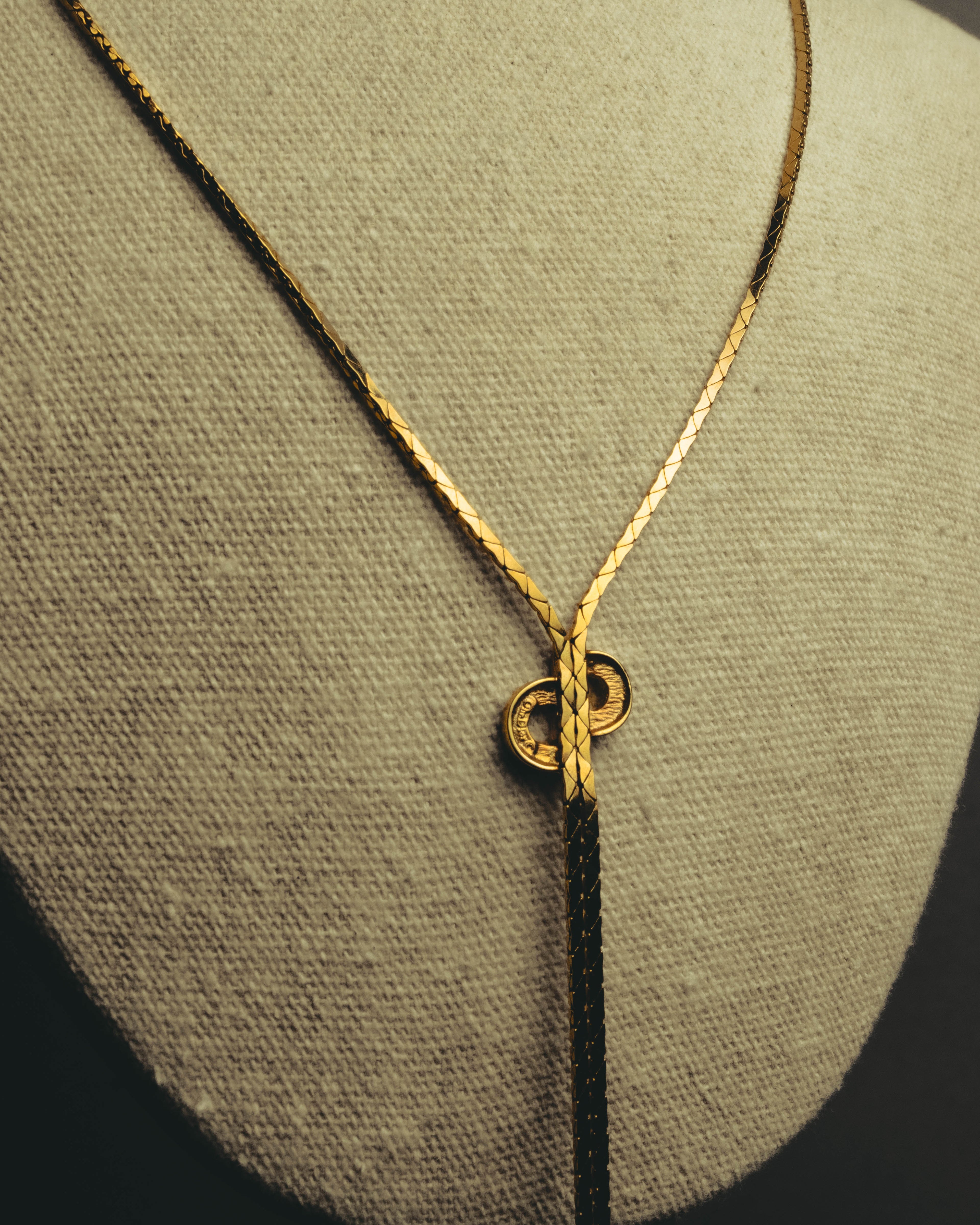 "Christian Dior" 80's-90's Gold tone rhinestone cd lariat necklace