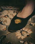 -SPECIAL- "Hermès" 80's-90's Gold embroidered suede loafers