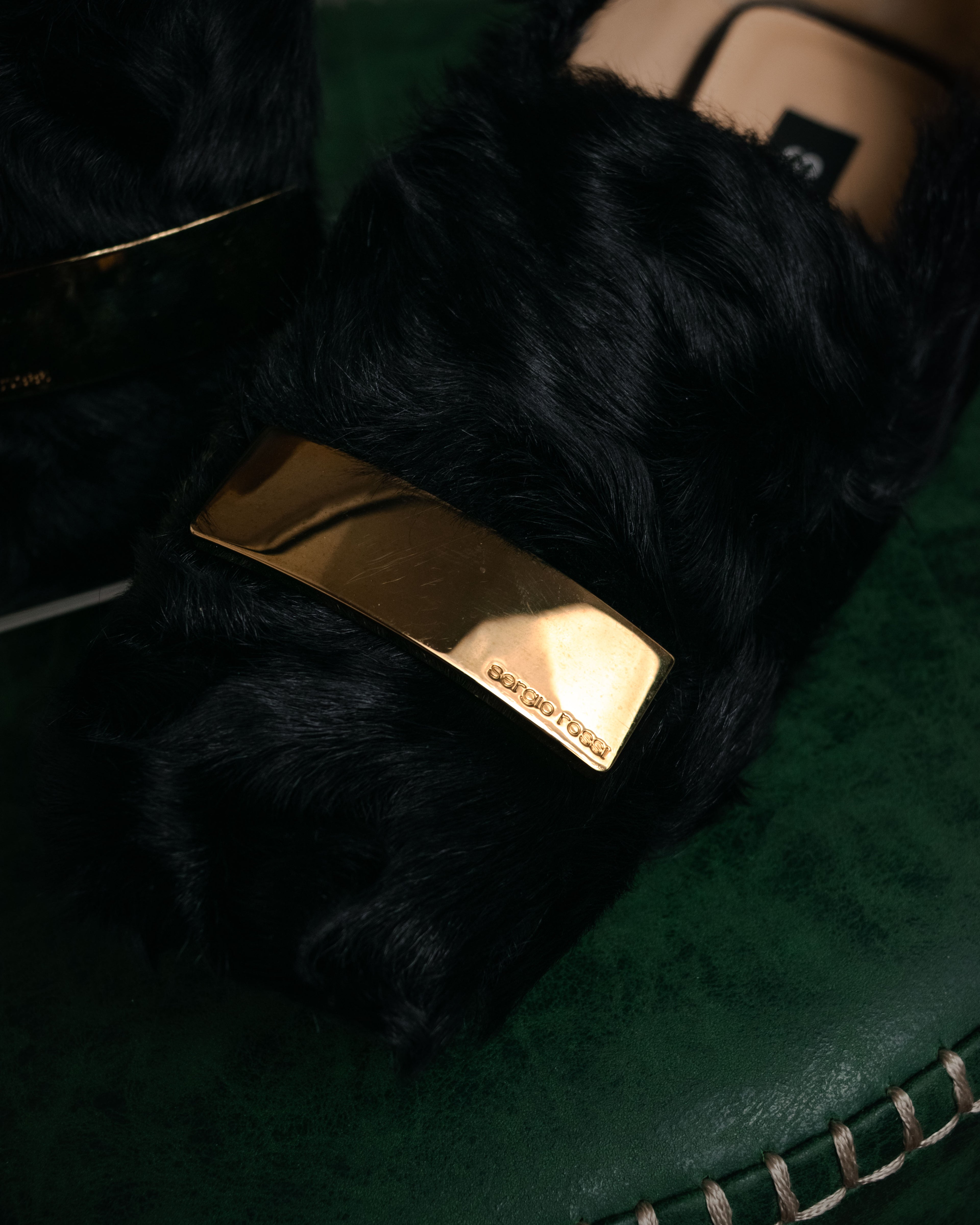 “sergio rossi” 2010’s Fur covered square toe loafers