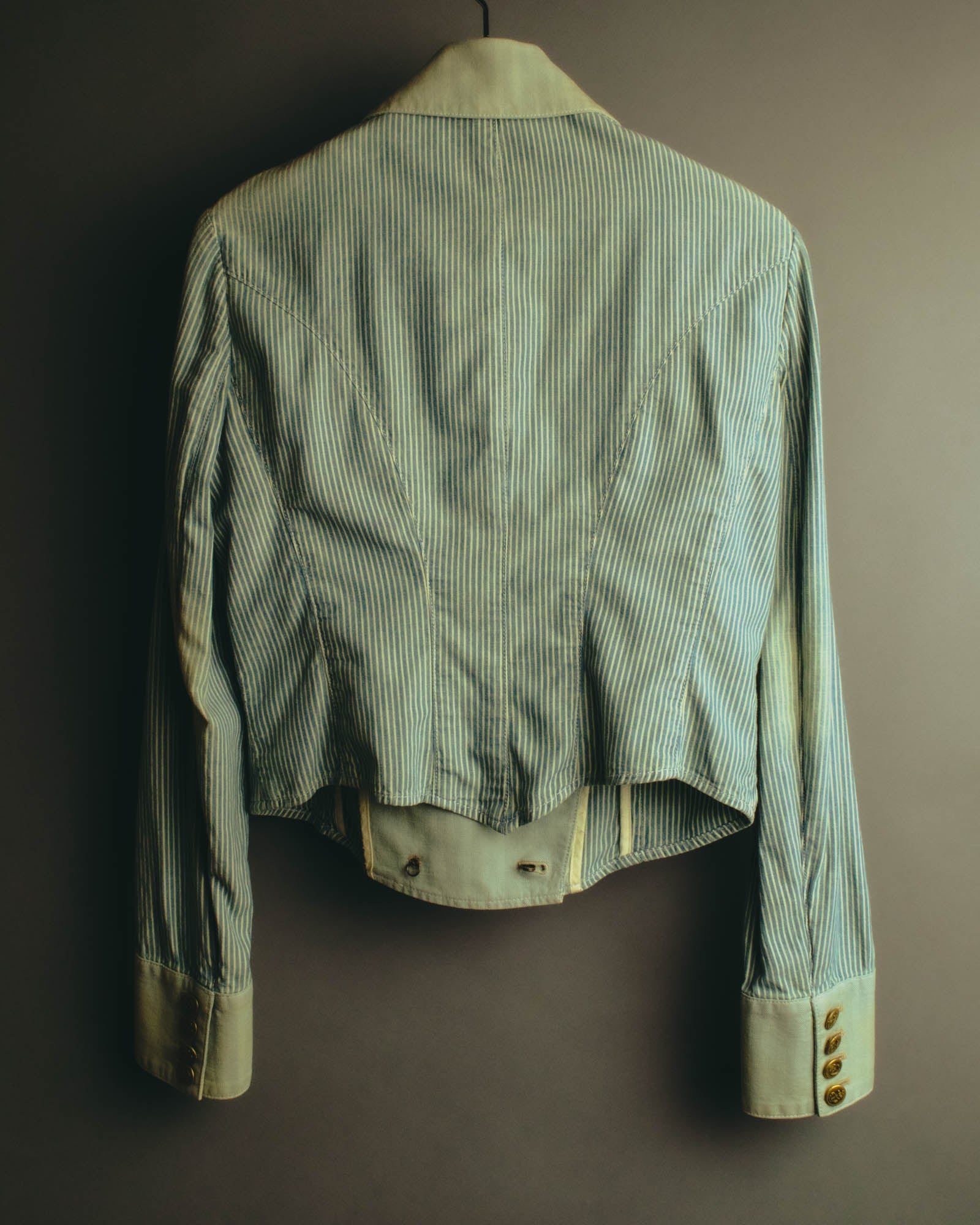 -SPECIAL- "Ralph Lauren" 00's Hickory stripe cotton double-breasted marine jacket