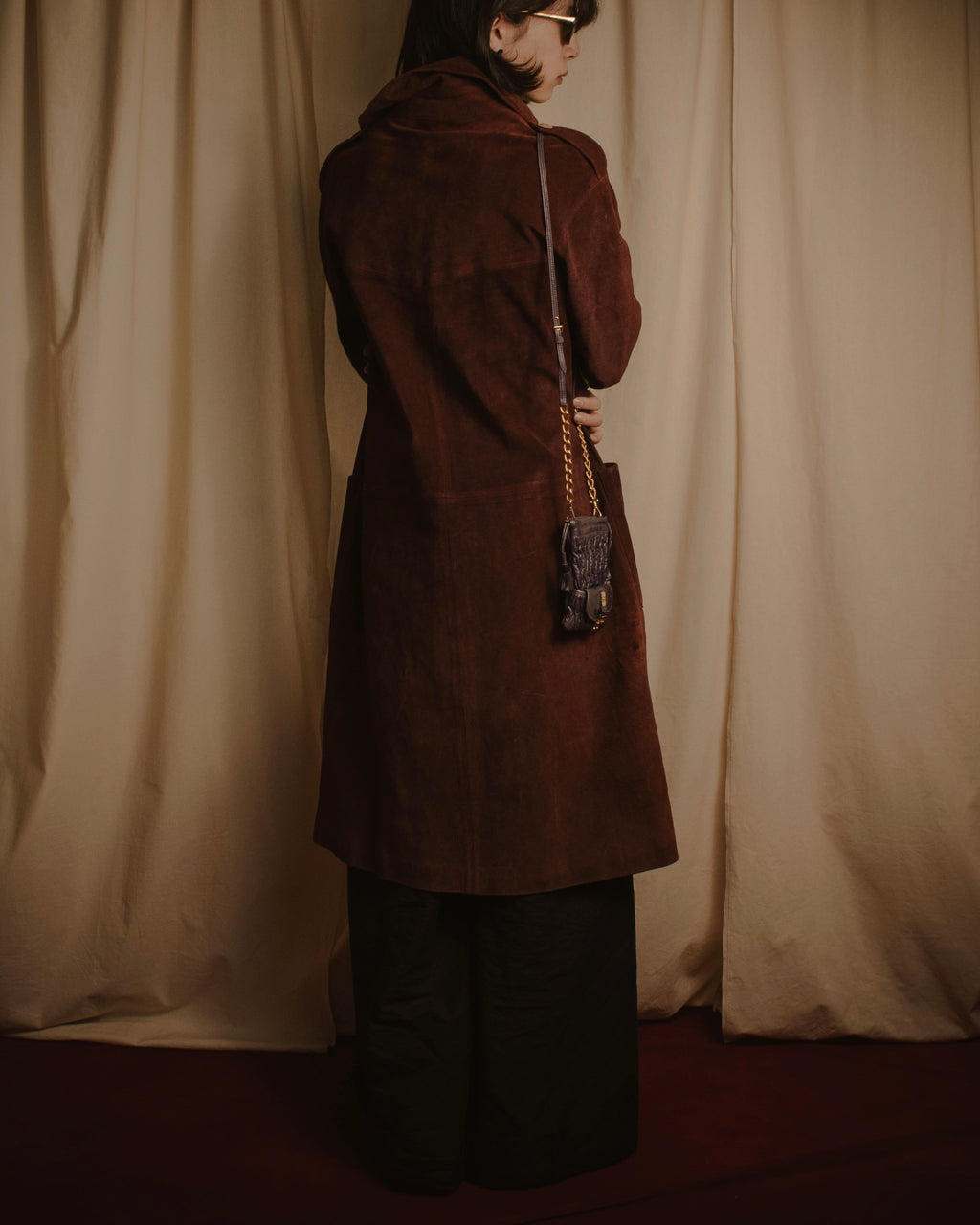 -SPECIAL- "GUCCI" 70’s Suede leather round collar coat
