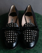 "MIU MIU" Stud＆ribbon design metal heel pumps