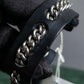 "Dior" Silver chain inlaid leather bracelet