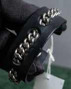 "Dior" Silver chain inlaid leather bracelet
