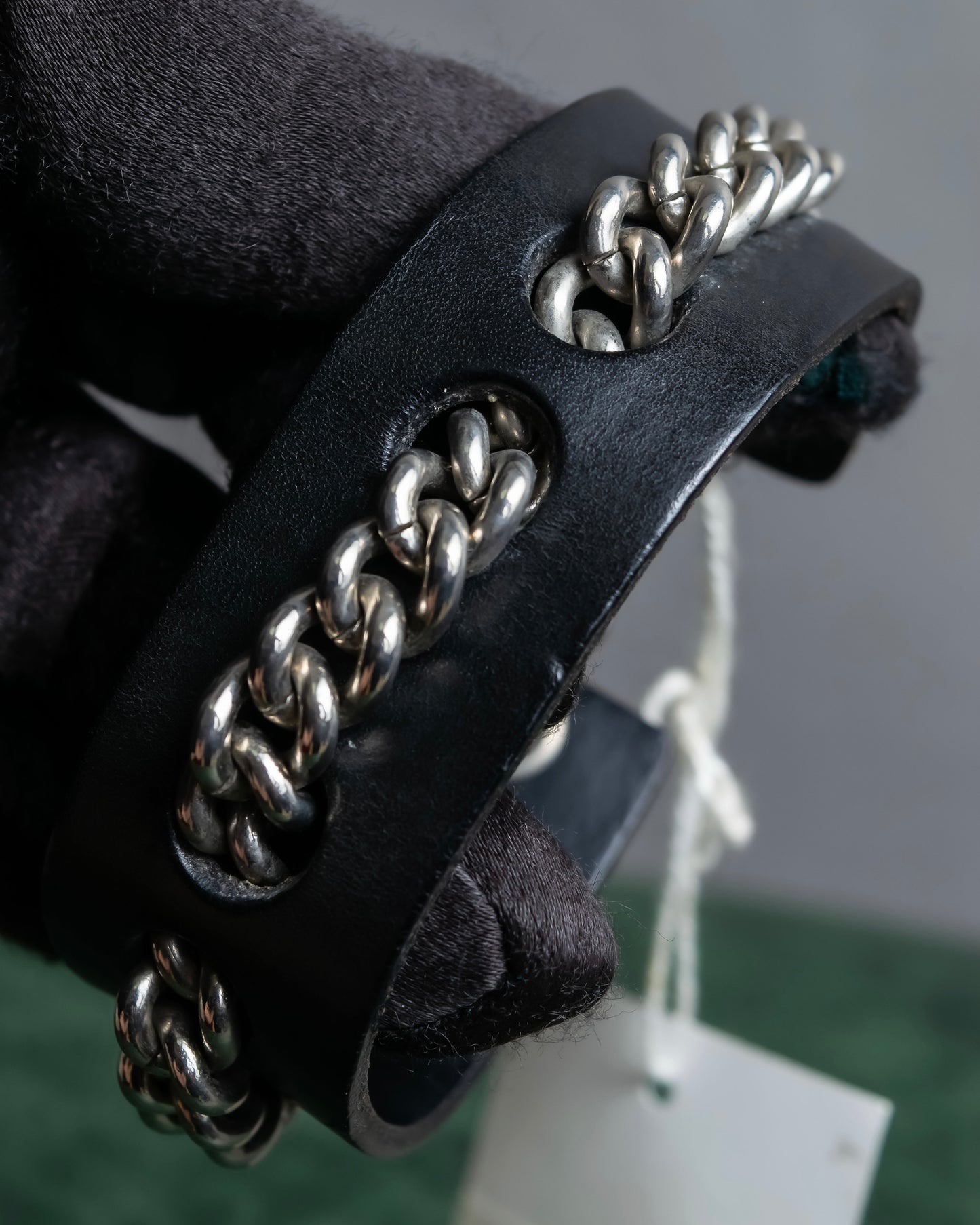 "Dior" Silver chain inlaid leather bracelet