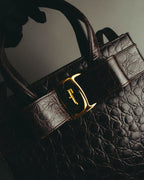 “Salvatore Ferragamo” 00’s-10’s Crocodile embossed vara bow 2way handbag