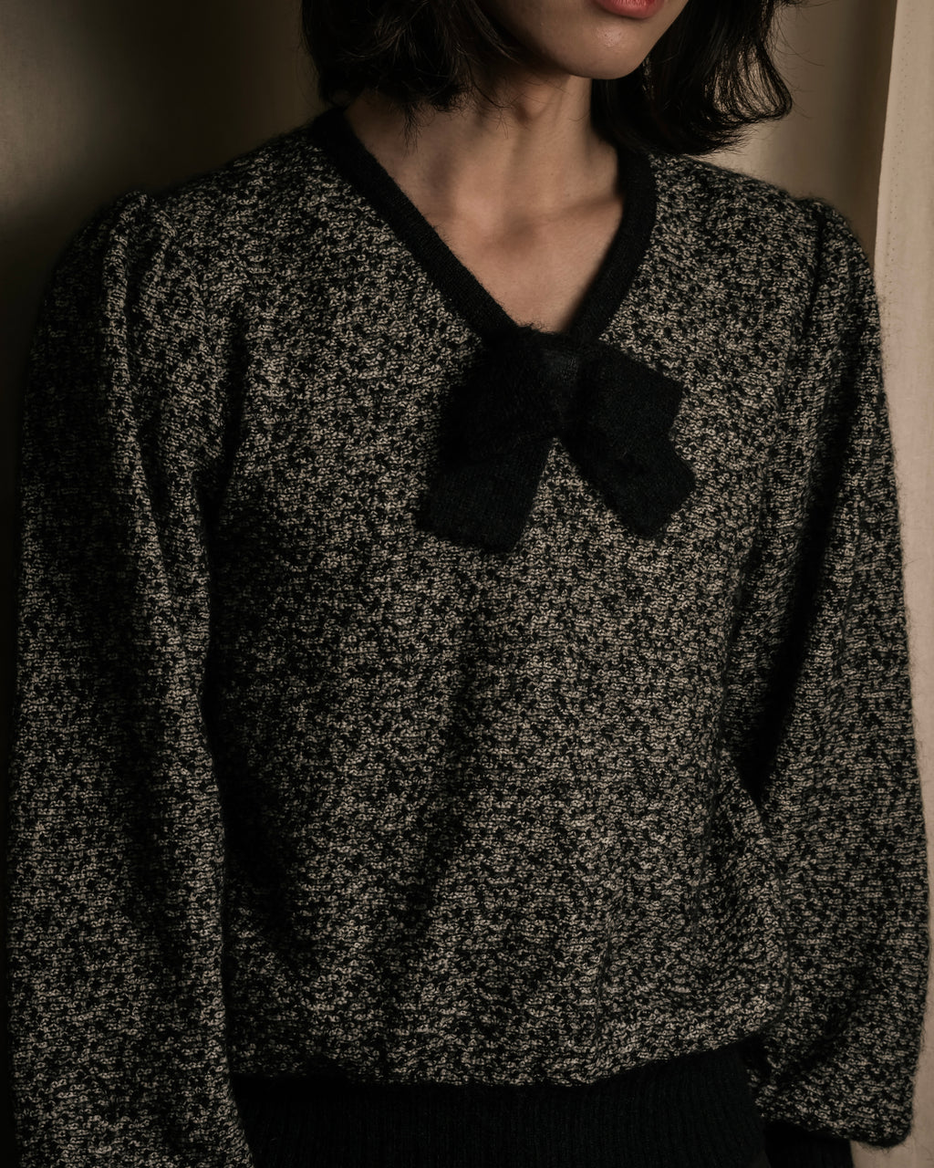 "Christian Dior PRETA PORTER"
Ribbon design mixed yarn knit pullover