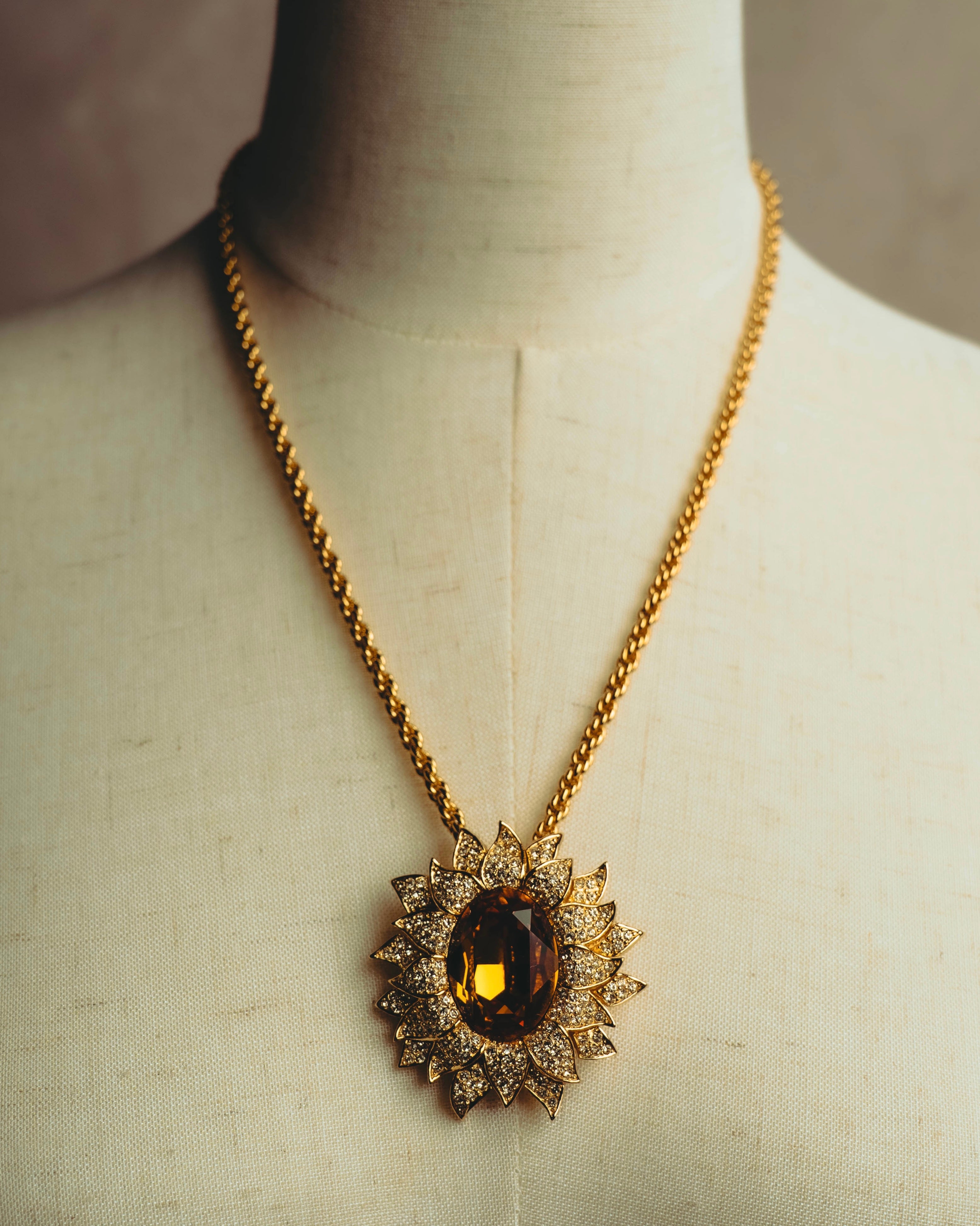 -SPECIAL- “Christian Dior” 80’s-90’s Sunburst amber glass pendant brooch