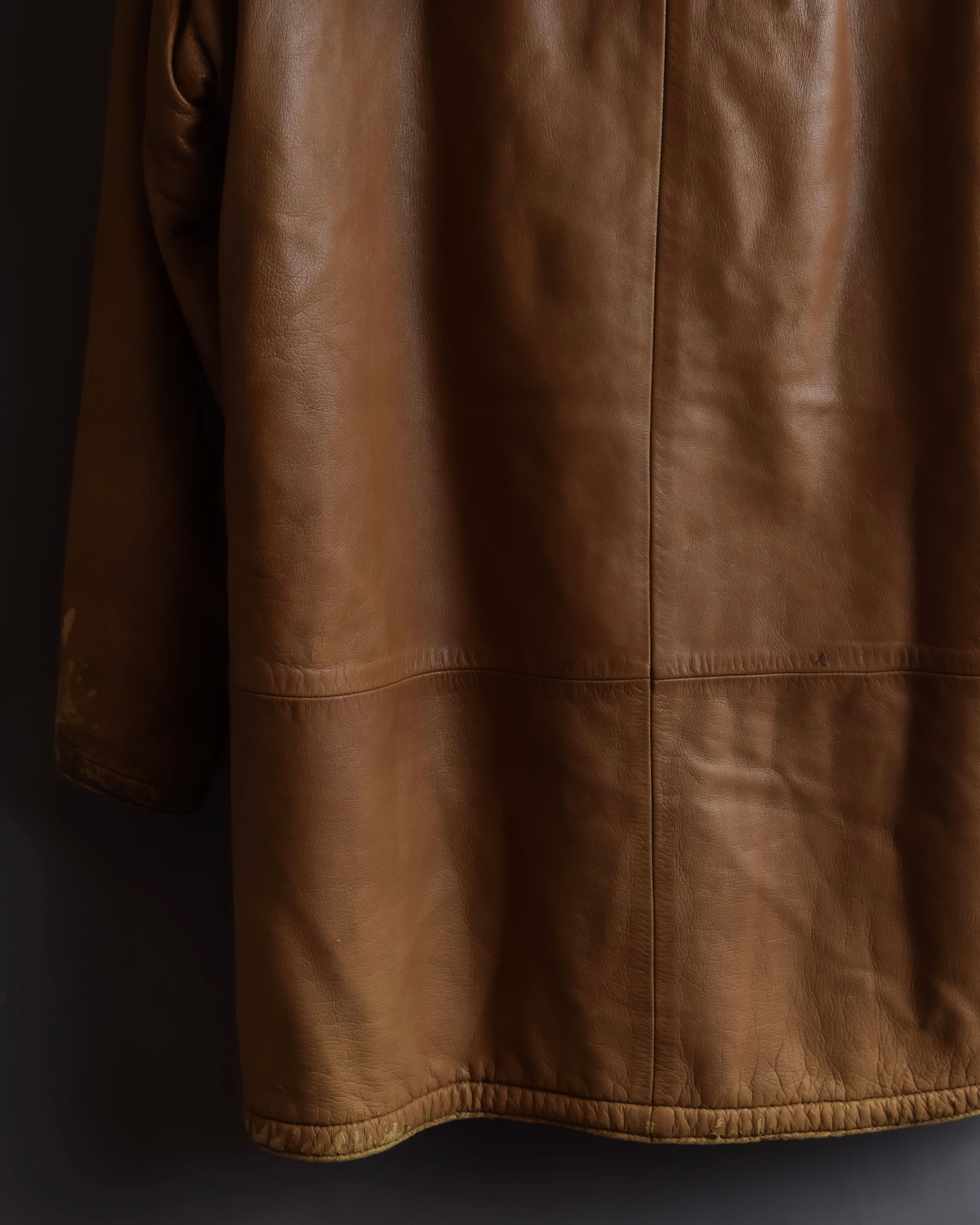 "LOEWE" 80-90's Vintage texture leather zip hoodie