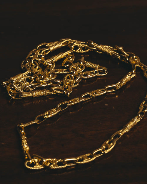 "CELINE" 80's-90's Ornate gold-tone long chain necklace
