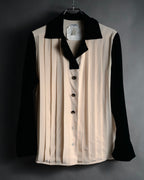 –SPECIAL– “CHANEL” 80’s-90’s pleated silk velvet trim blouse