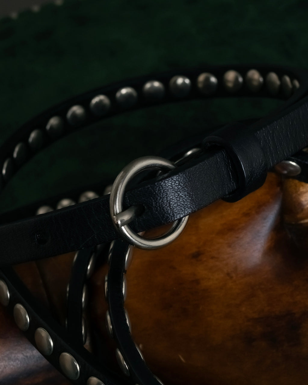 "MIU MIU" Silver metal stud design leather narrow belt