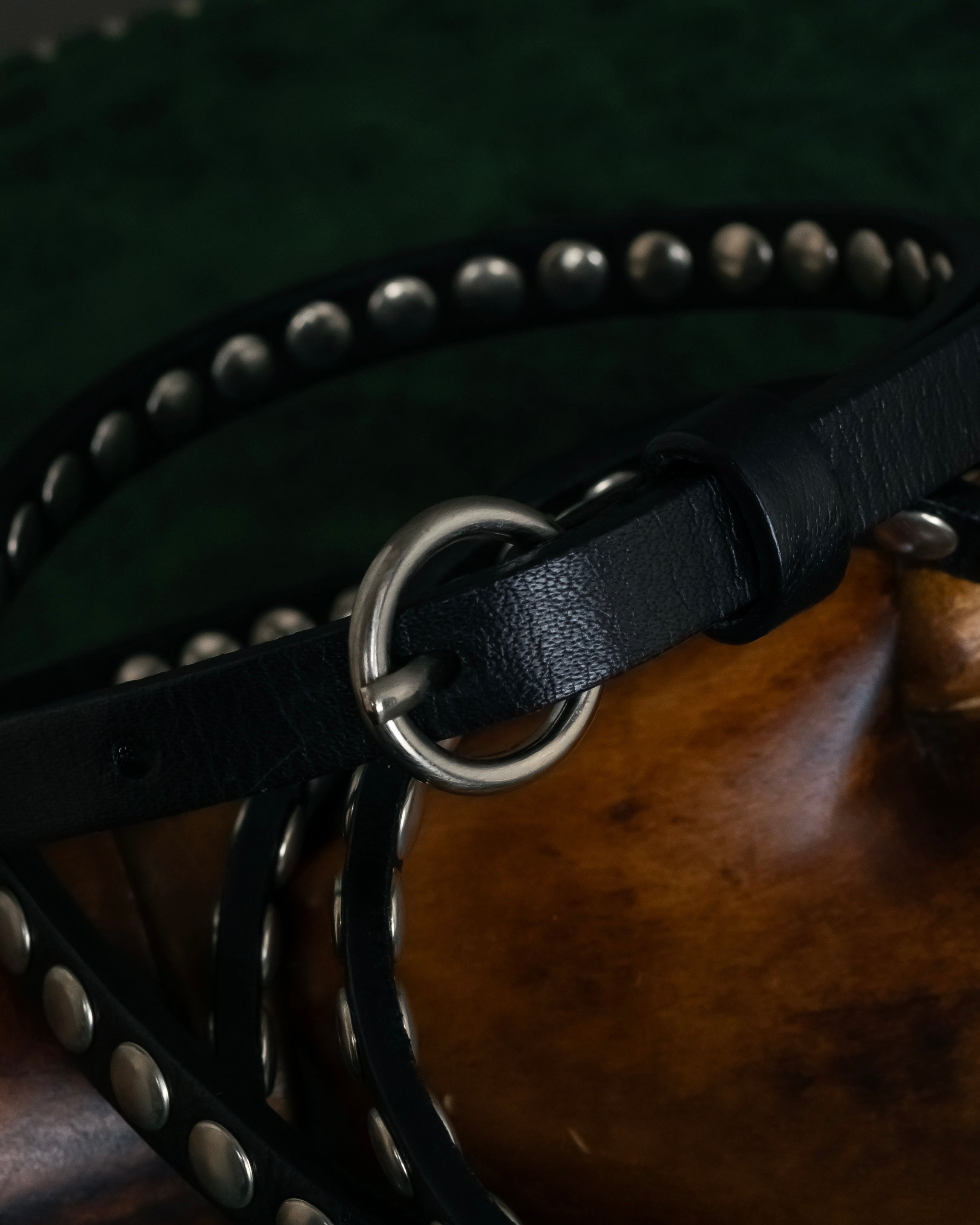 "MIU MIU" Silver metal stud design leather narrow belt