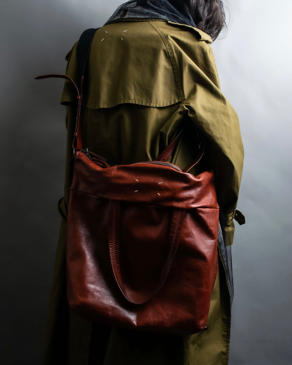 "MAISON MARGIELA" Genuine leather 2way brown color sailor bag