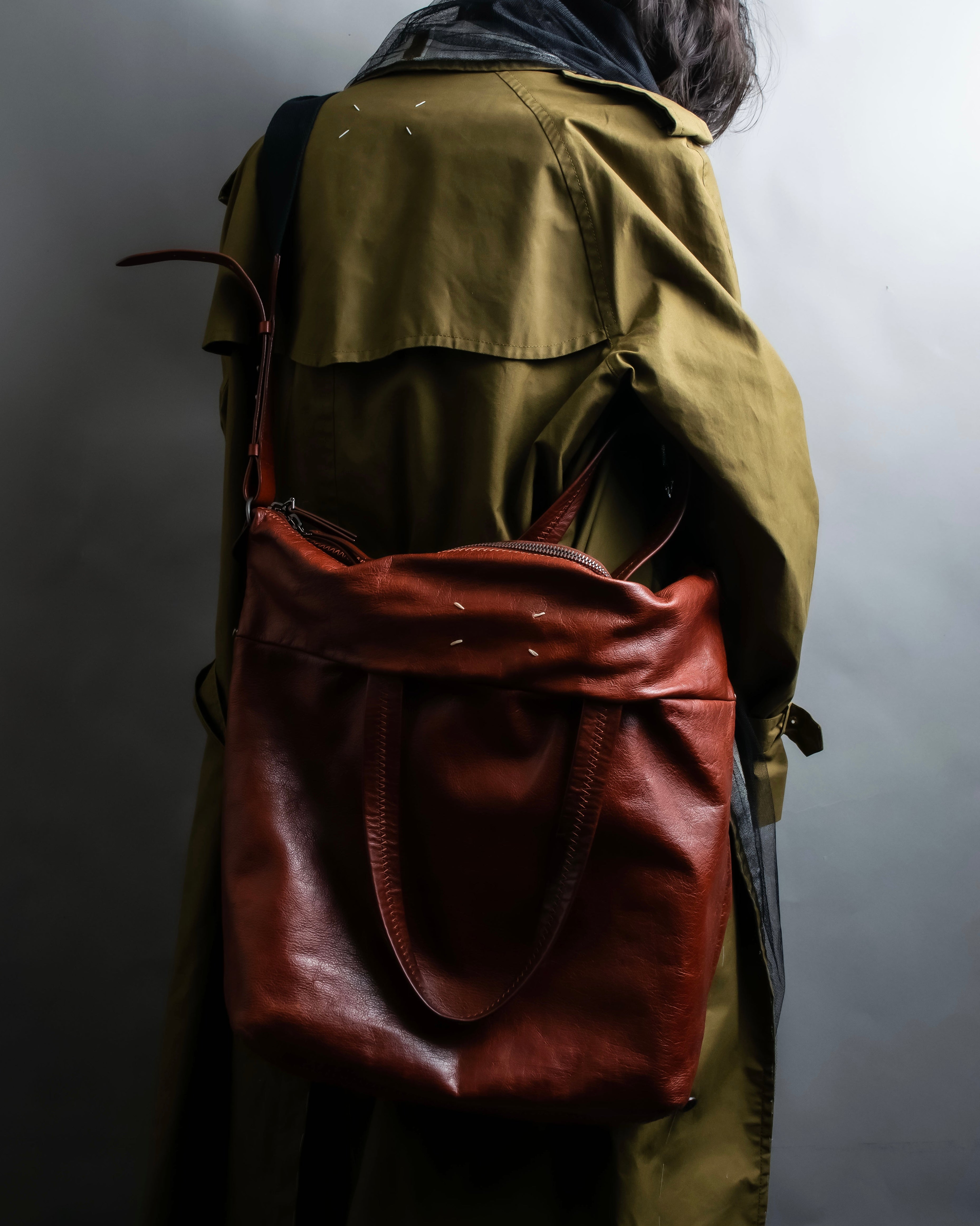 "MAISON MARGIELA" Genuine leather 2way brown color sailor bag