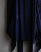 "HERMES" Bowtie detail balloon sleeve sheer pullover